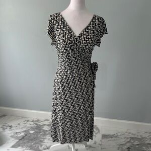 Max Studio Black and White Wrap Midi Dress